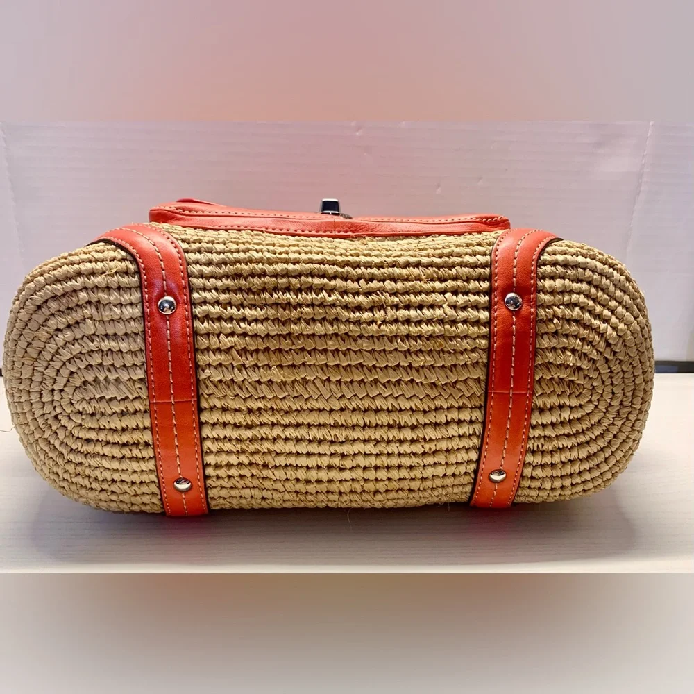 Coach Legacy Resort Summer Collection Raffia/Coral Leather Tote & Clutch